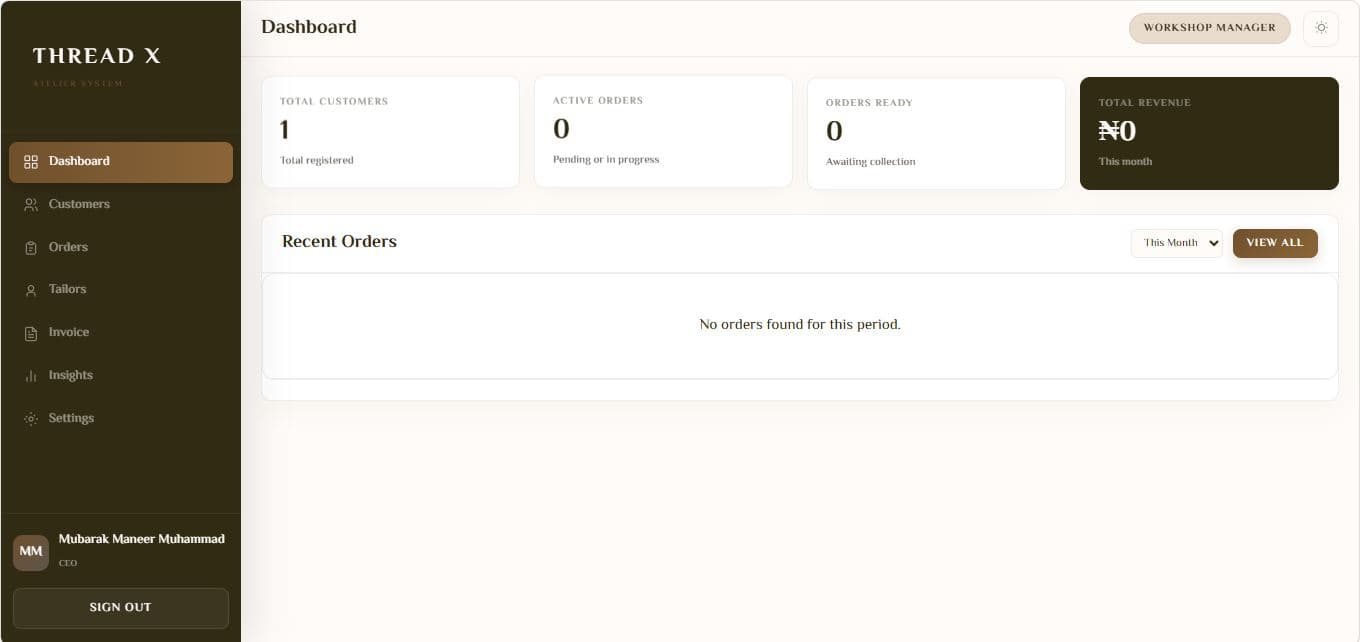 Thread X Dashboard screenshot